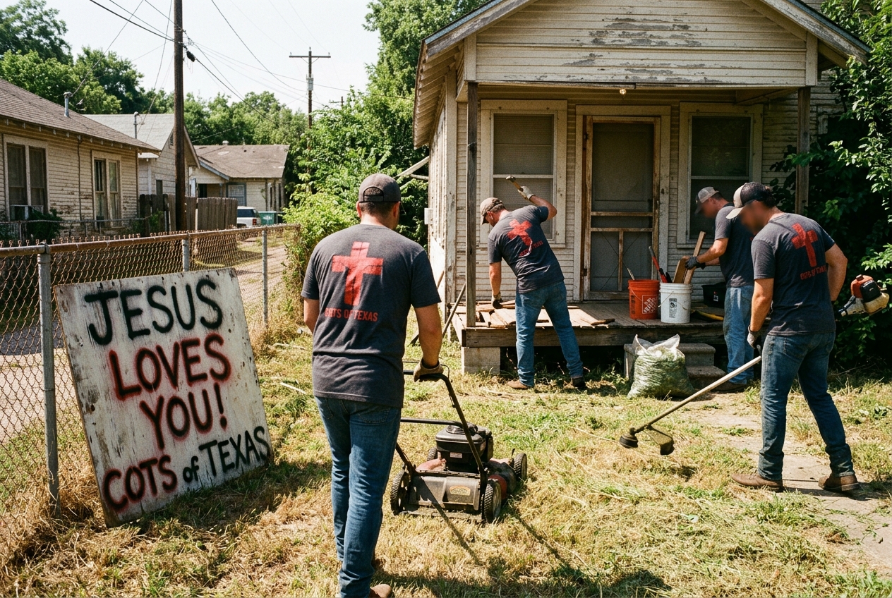 COTS volunteers doing lawn care and elderly assistance